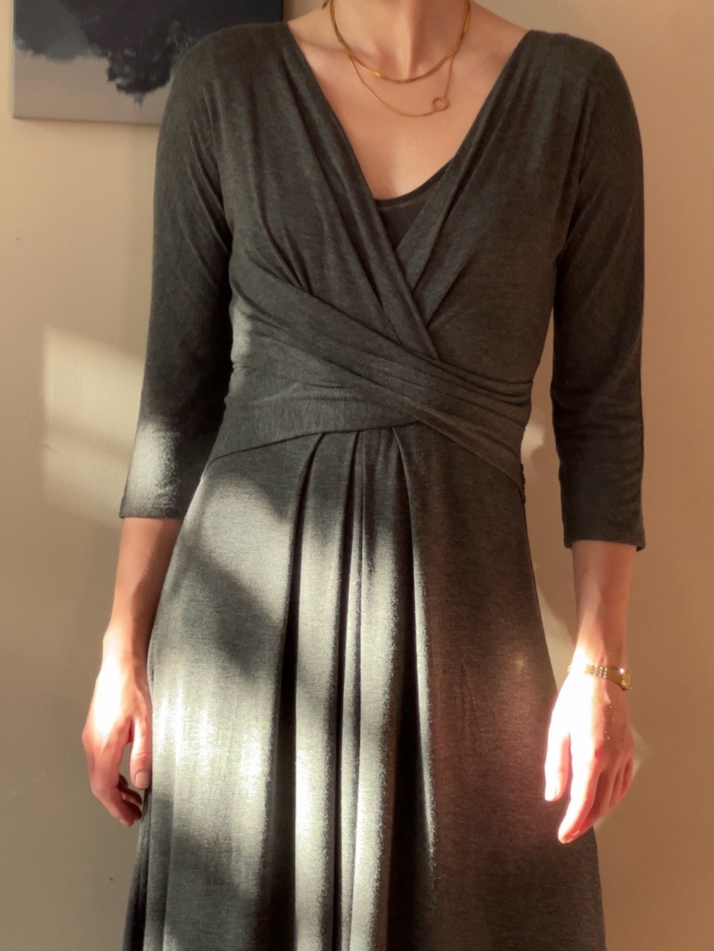 Max Mara Studio Gray Melange Viscose Jersey Wrap Dress Size S Made in Italy